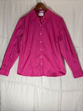 Outer Banks Ultimate Collection Hot Pink 100% Cotton Button Down Shirt L EUC